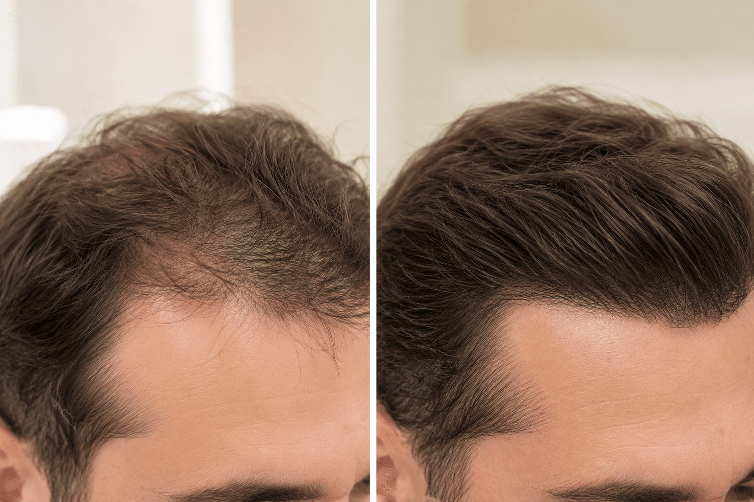 Before and after hairline density visual for hair confidence support