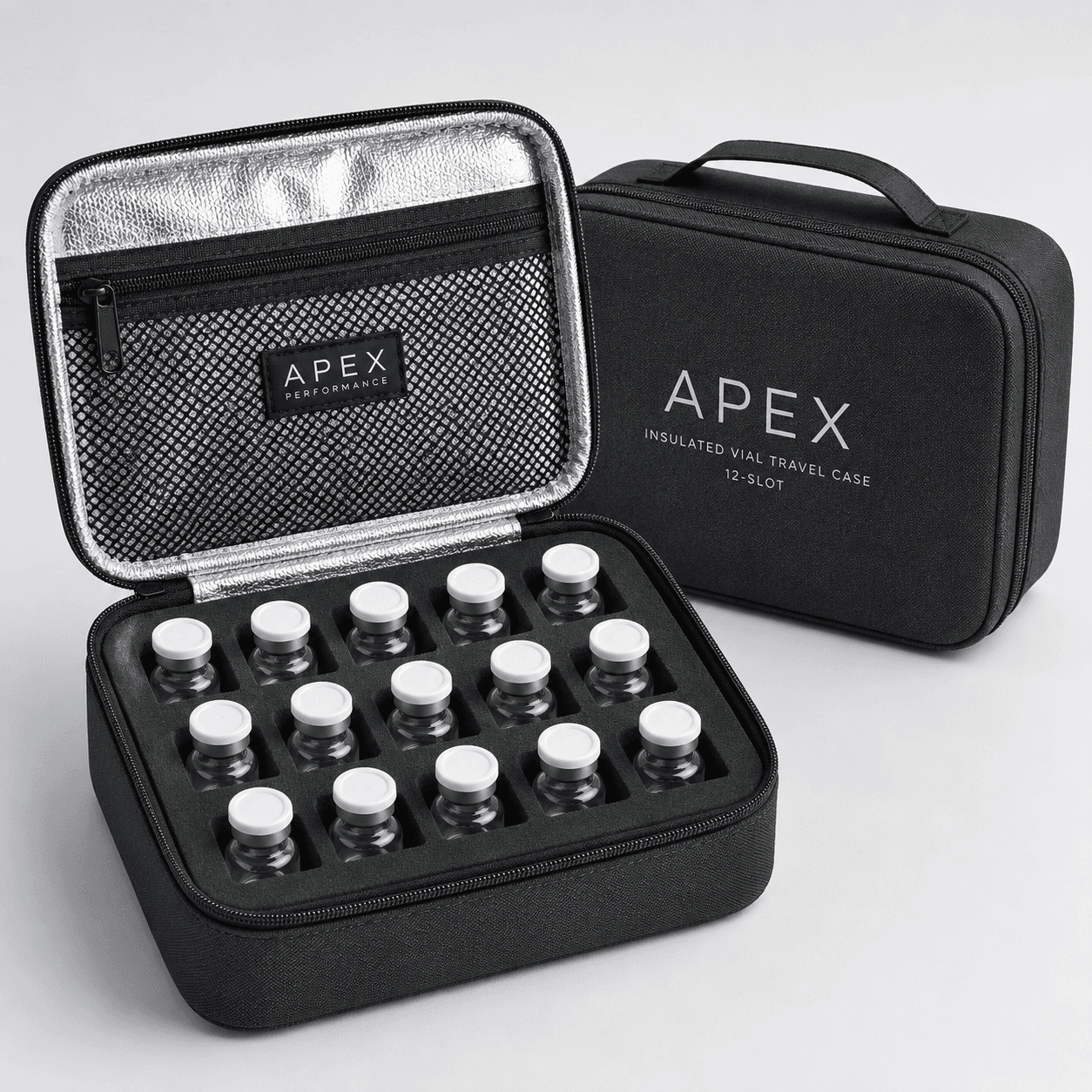 Peptides Pro insulated 12-slot vial travel case