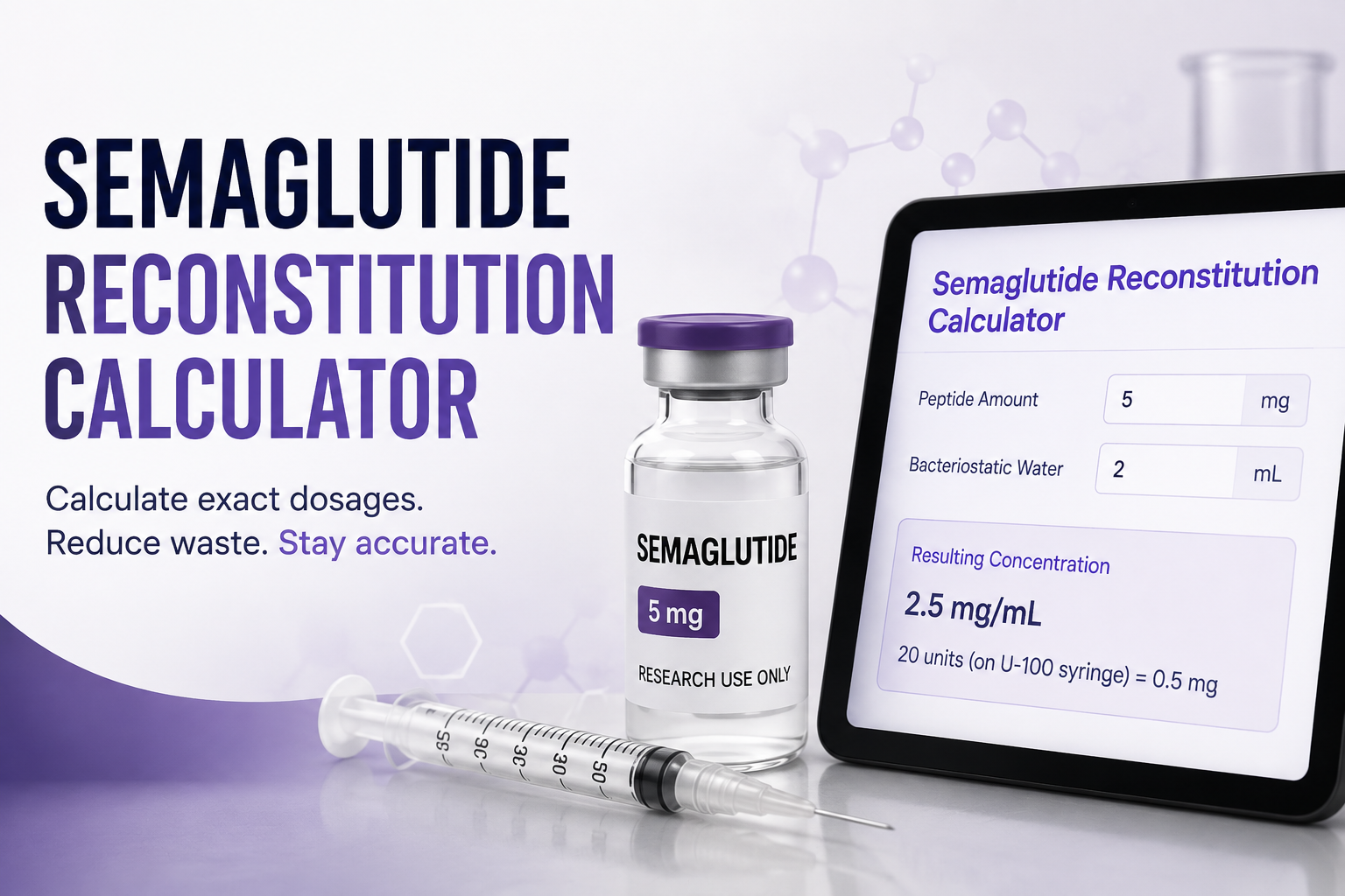 Compounded semaglutide vial with syringe on a clean clinical surface
